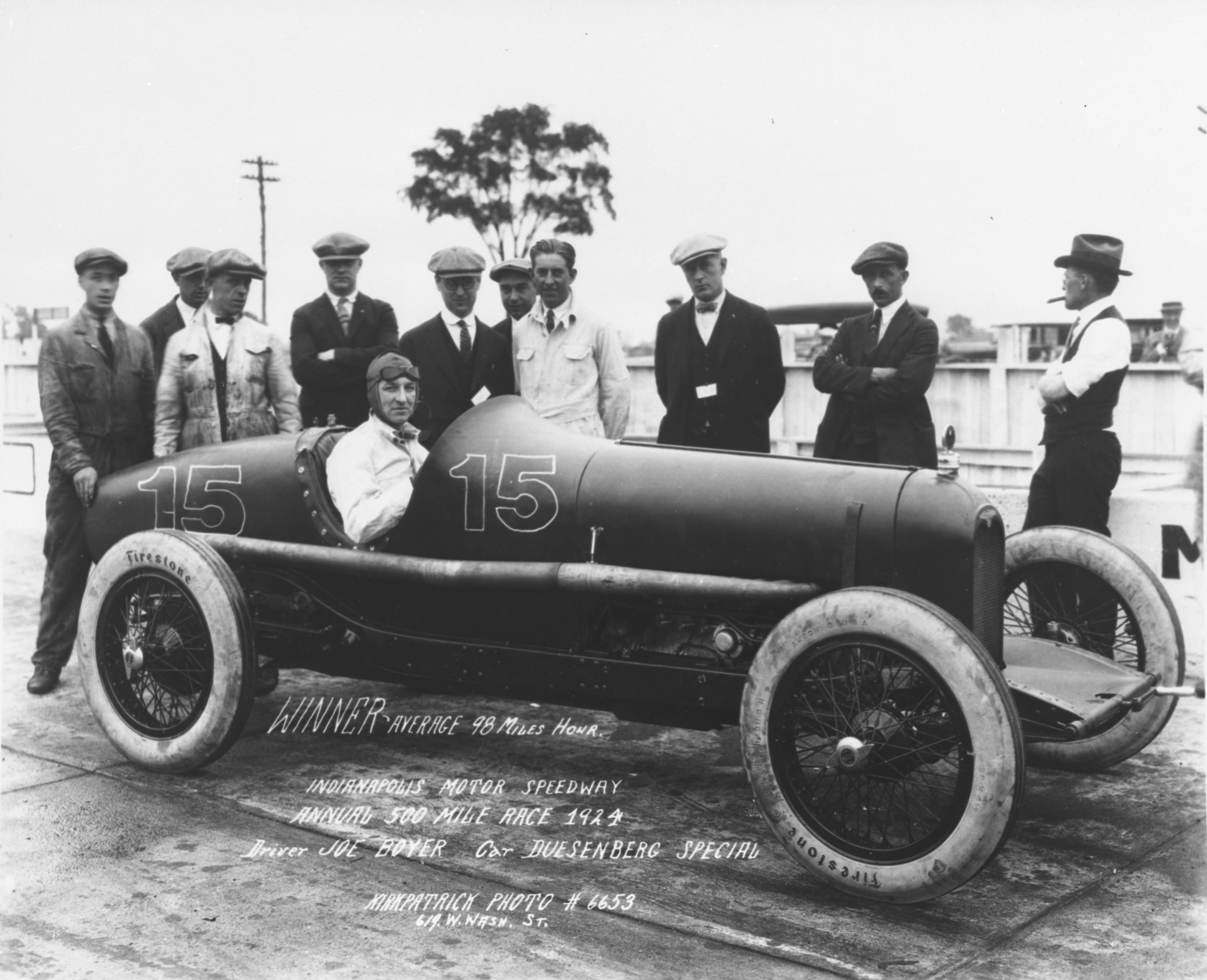 Joe Boyer relieved LL. Corum in the 1924 Indanapolis 500 after his own car succumbed to mechanical failure. Boyer took the No. 15 Duesenberg Special to victory. He became the first official "co-winner" in the race's history. (Photo courtesy: Indianapolis Motor Speedway)
